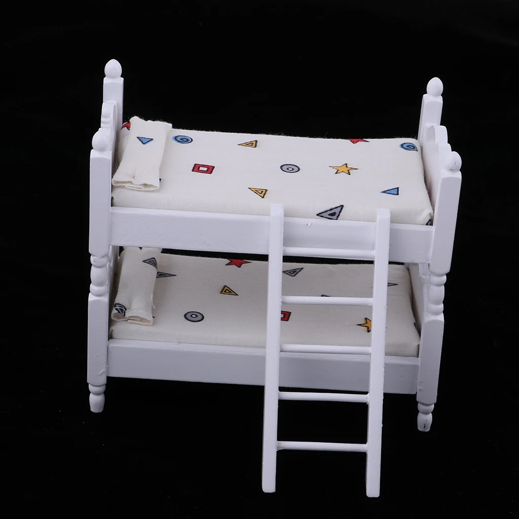 1/12 Scale Dollhouse Miniature Kids Bedroom Furniture Bunk Bed White