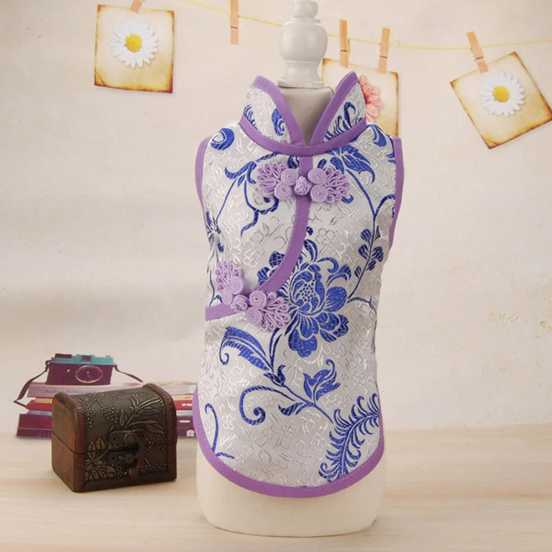 Cheongsam летняя одежда для собак платья для животных для собак юбка китайская собака платье щенок кошка одежда для собак Домашние животные одежда чихуахуа - Цвет: 2