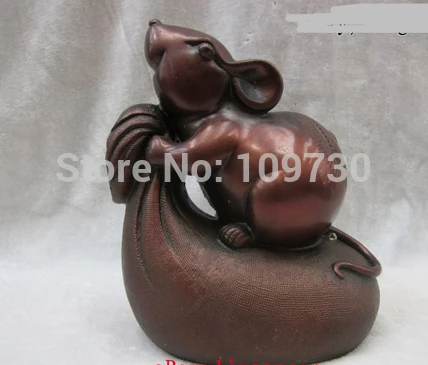 001982 5.6"Lucky Chinese Fengshui Buddhism Bronze wealth mouse Statues
