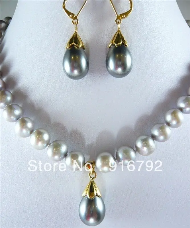 

free shipping >>>>Charming Gray Akoya Cultured Pearl&Shell Pearl Necklace Earring