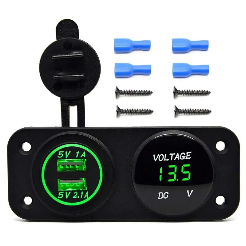 Green Новейший двойной USB Вольтметр для розетки автомобильное зарядное устройство со светодиодом цифровой дисплей цифровой измеритель напряжения для автомобиля мотоцикл яхты - Название цвета: Green