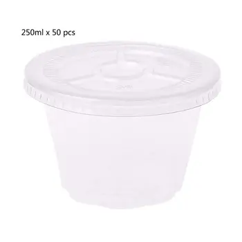 

50Pcs Disposable Cups Set Of 250ml Sauce Rippled Pot Container Jello Shot Cup Slime Storage With Lid For Ketchup