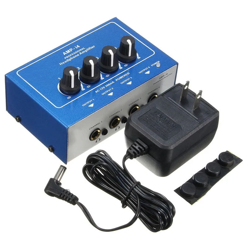 

Professional Ultra-compact Earphone Audio Stereo Amp Mixer Mini 4 Channels Headphone Amplifier AMPI4 with Power Adapter