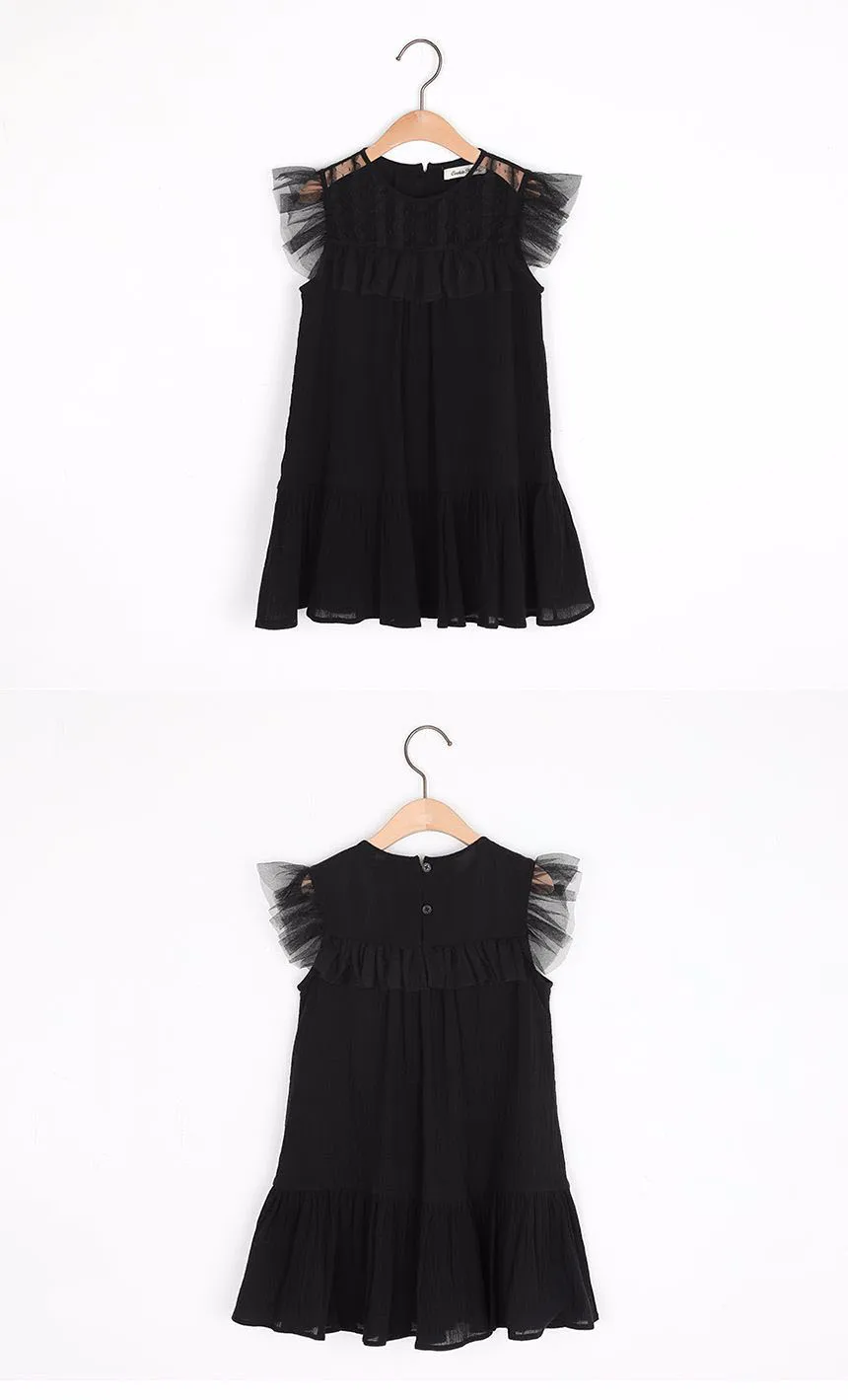 mesh patchwork girls party dress kids clothes black sleeveless ruched girls dresses 2018 summer infant dresses children clothing (2)