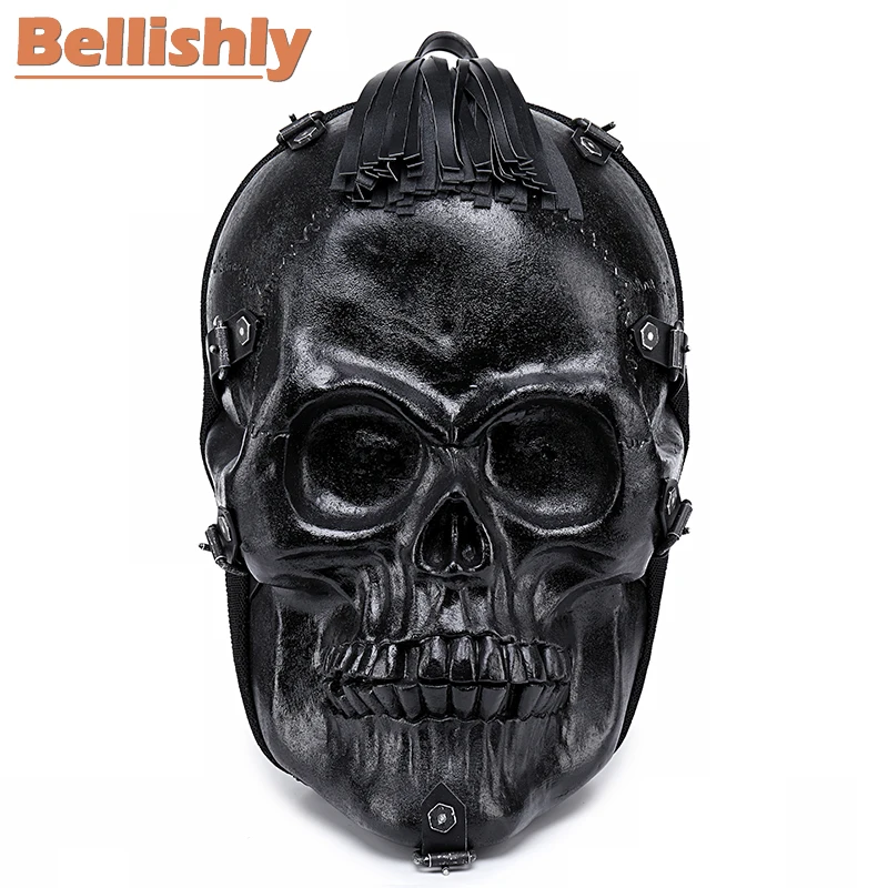 Bellishly Sac Мужской Черный Рок Mochilas женский 3D крутой Череп Рюкзак мужской скелет
