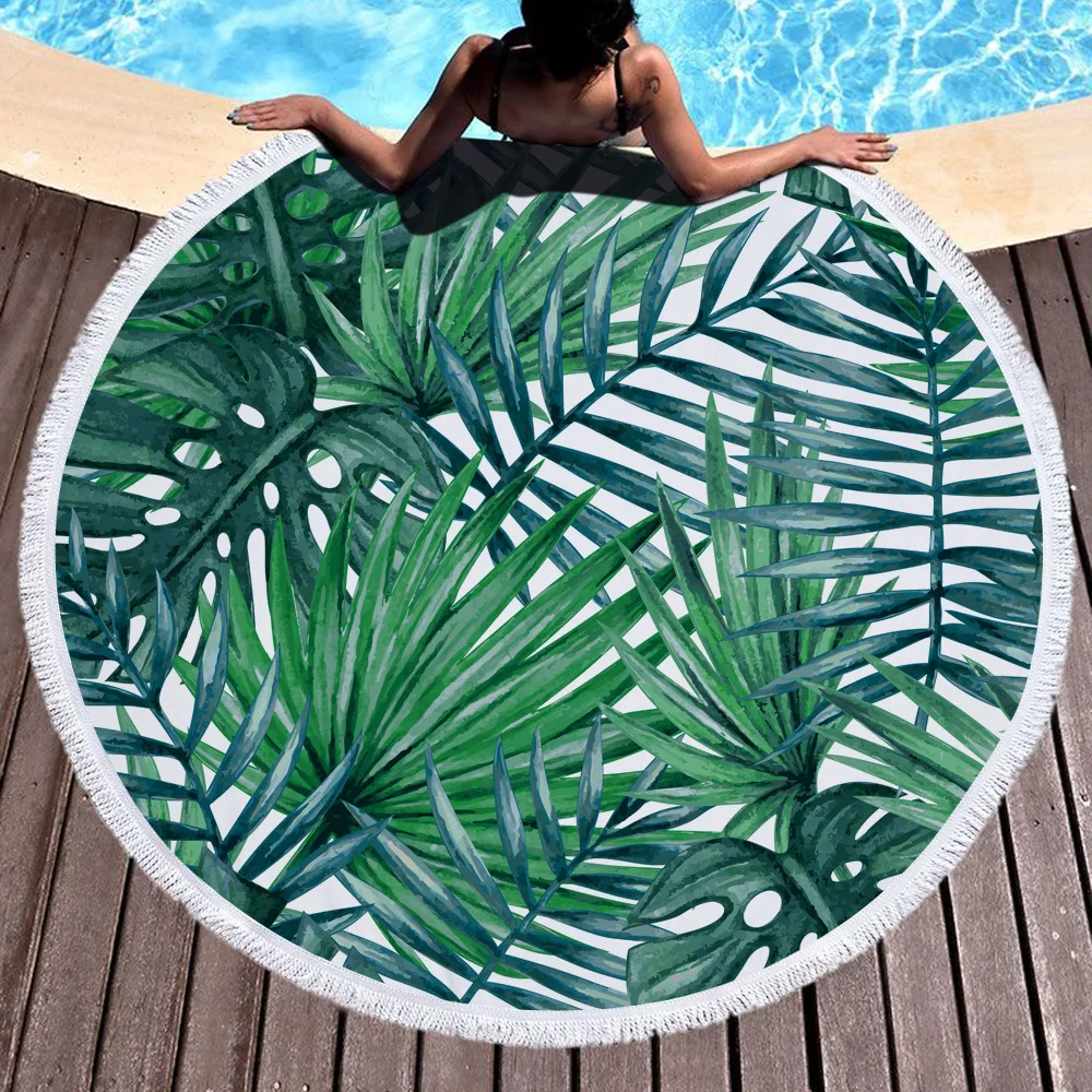 Tropical Palm Leaves Round Beach Towels 150CM Microfiber Large Towels