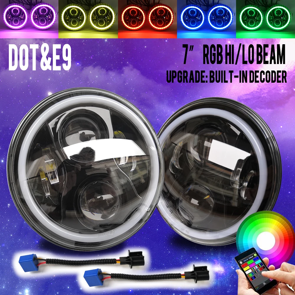 

COLIGHT LED Headlight 7 Inch 12V Led With RGB Angel Eyes Hi-Lo For Lada 4x4 urban Niva Jeep JK Land rover Car-Styling Headlamp