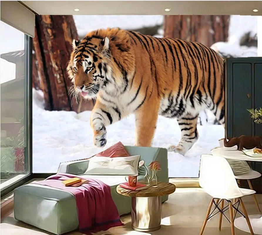 Custom 3d Murals, Winter Snow Tiger Papel De Parede,hotel Restuarant ...