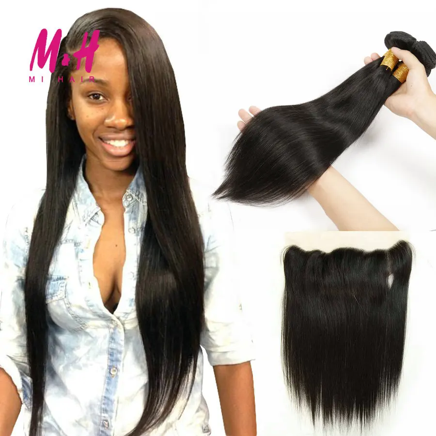 Lace Frontal Closure With Bundles Straight Brazilian Virgin Hair With Closure 7A Brazilian Straight Hair With Frontal Closure