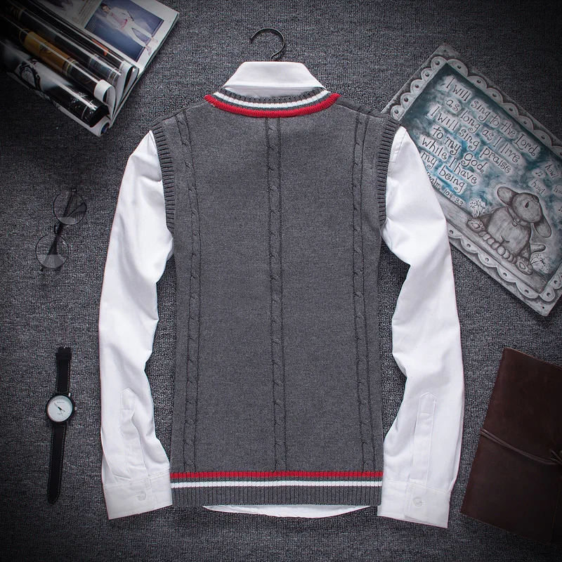  Autumn Winter 2019 New Men Fashion Boutique Cotton V-neck Knitted Sweater Vest / Male Formal Social