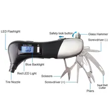 9 в 1 фонарик шинный манометр аварийный инструмент цифровой шинный Давление датчик диск для балансировки шин Давление измерителем влажности и температуры молоток безопасности