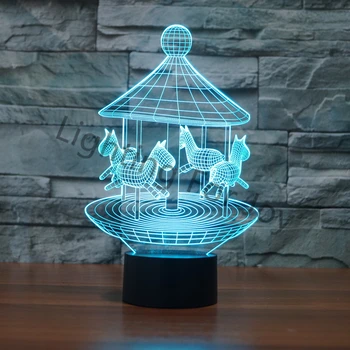 

Carousel shape Touch Sensor novelty Acrylic 3D LED night light for bady room bedside table lamp creative Decoration Lightings