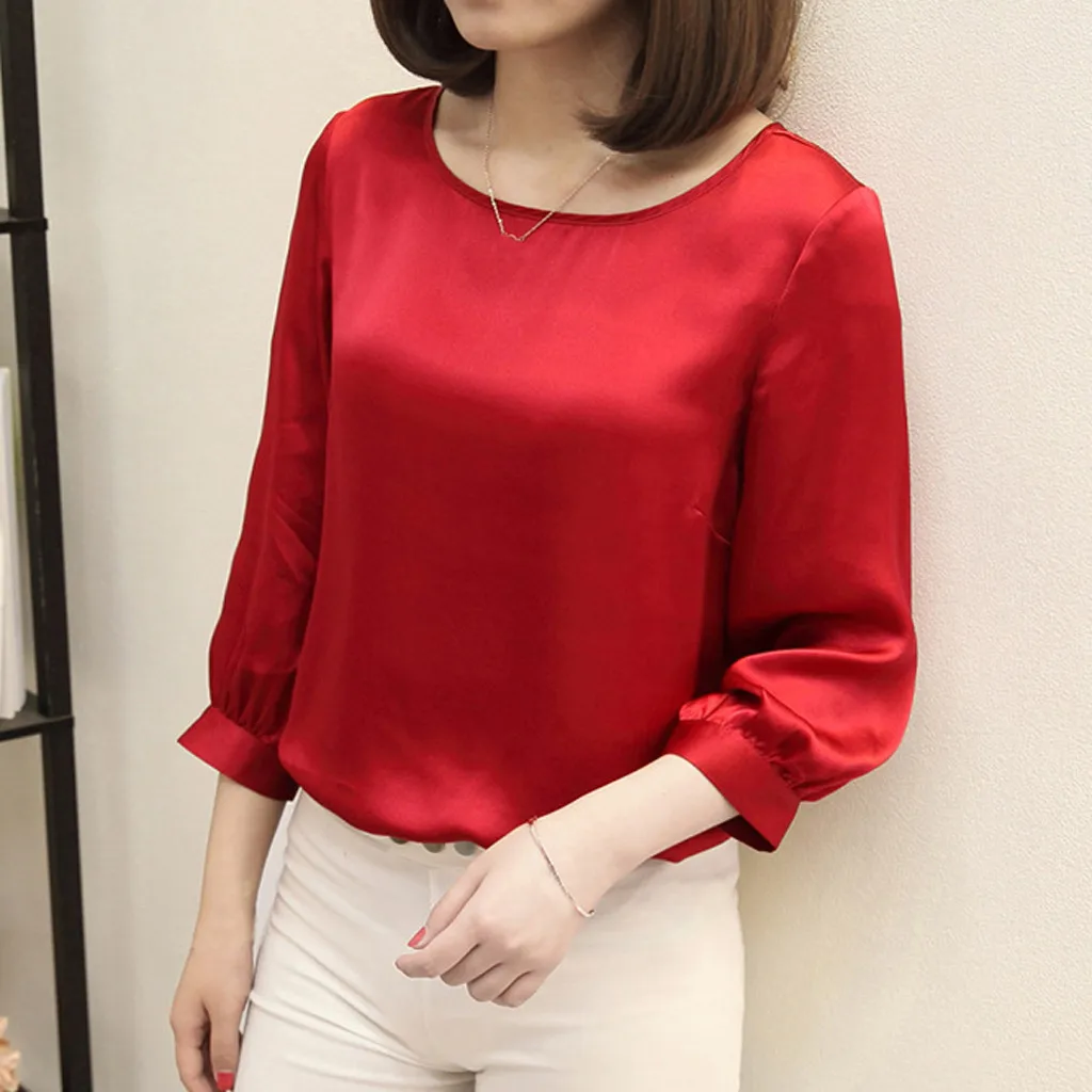 Chiffon shirt woman elegant  2019 new chiffon shirt casual blouse summer O Neck Shirts Three Quarter Sleeve Casual Tops Y521