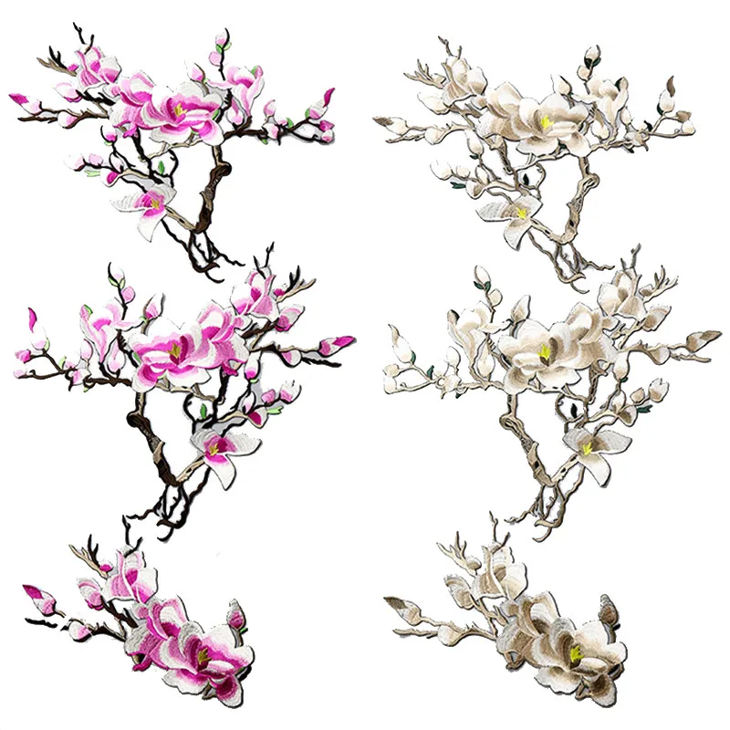 Embroidery-Magnolia-flower-beige-pink-lace-fabric-DIY-decoration-sew-applique-patch-stickers-clothes-accessories