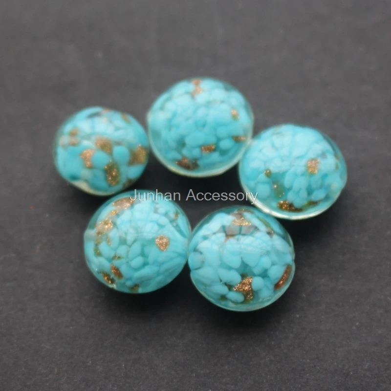 

Free shipping 10pcs/Lot 14mm*10mm Lampwork Glass Beads Round Flat Fashion Beads Ocean Blue color for jewelry making