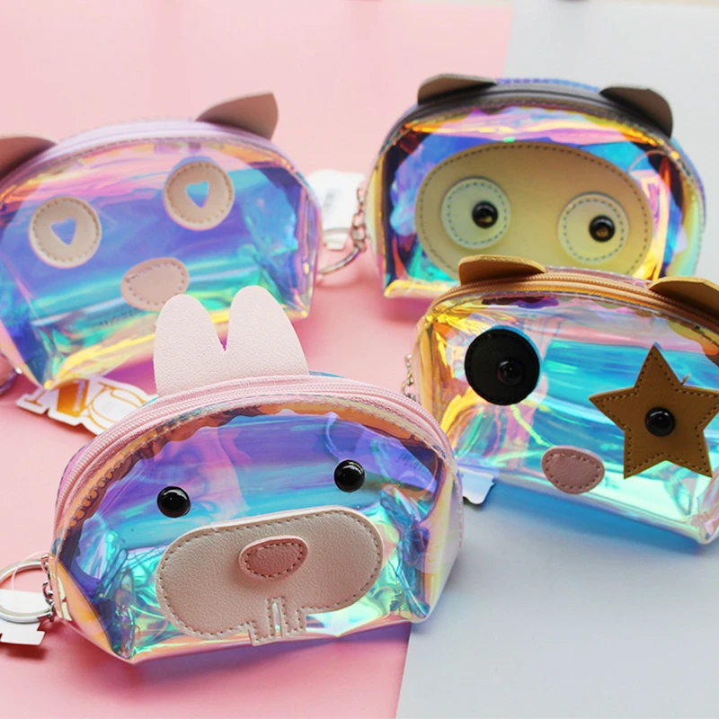 

Cartoon Laser Animal Bear Coin Bag Headset Storage Transparent Purses Mini Children Simple Girl Money Boy Change Zipper Pouch
