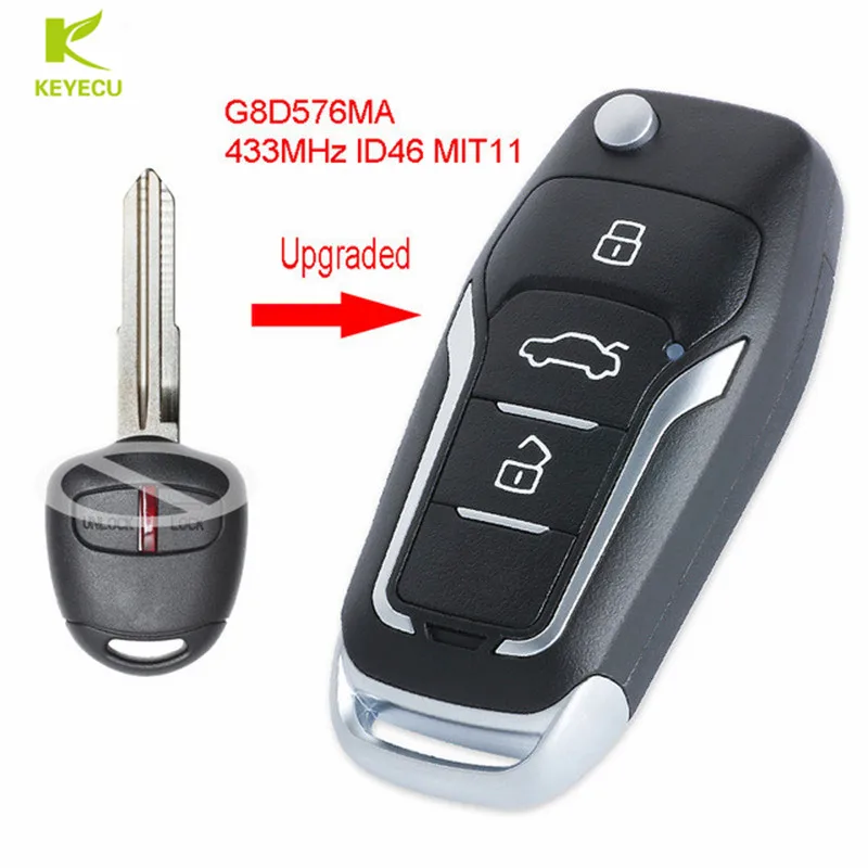 KEYECU Замена Модернизированный флип дистанционный ключ-брелок от машины 433 МГц ID46 для Mitsubishi Outlander 2006- FCC ID: OUCG8D-576M-A