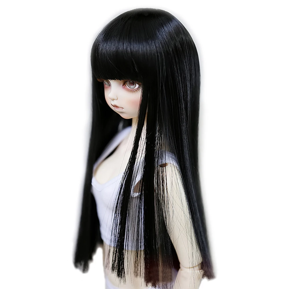 Black Neat Bang Straight Long Wig Hair Wig for 1/6 SD AOD DOD BJD Doll Dollfie 