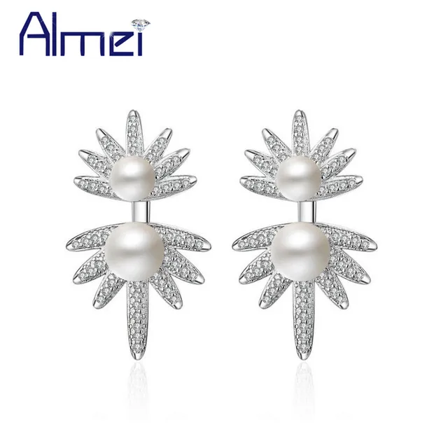 Almei Maple Leaf Canada Flag Stud Earrings For Women Las Silver Almei Maple Leaf Canada Flag Stud Earrings For Women Las Silver Color Abs Simulated Pearl Earring