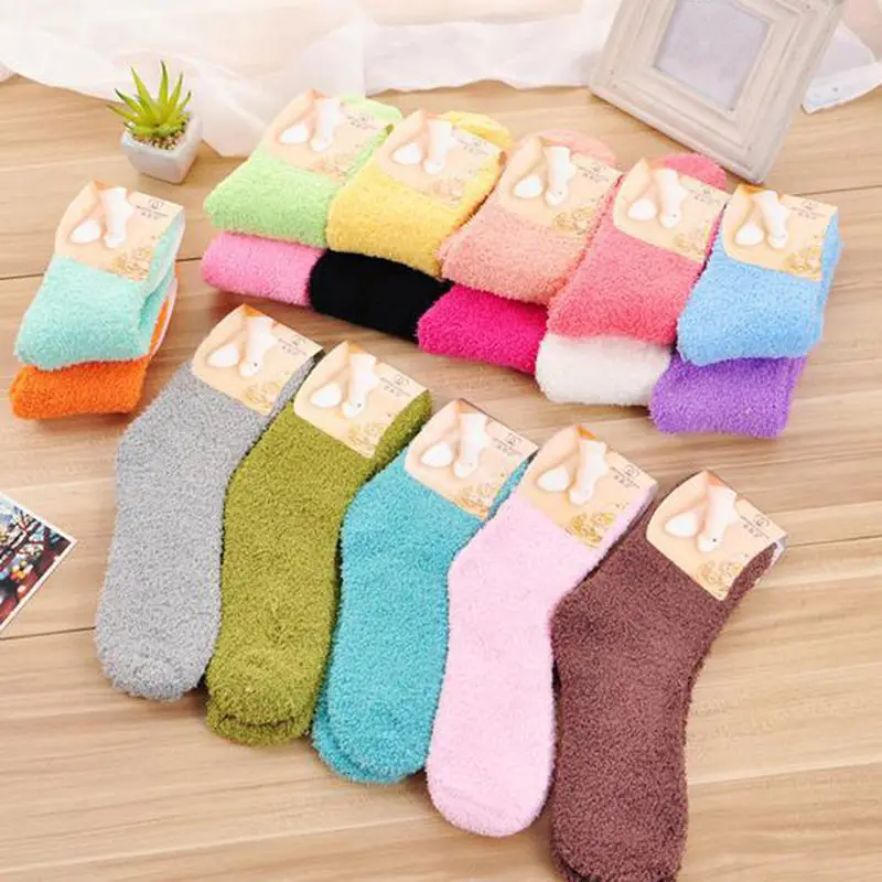 

Cute Fuzzy Socks Candy Color Soft Women Fluffy Socks Coral Velvet Winter Warm Sleep Floor Girls socks shipping 2018 hot sale