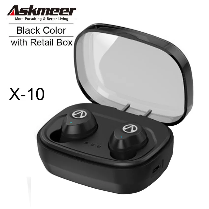 Askmeer X10 Tws Bluetooth наушники, мини беспроводные наушники, водонепроницаемые спортивные наушники с громкой связью, беспроводная гарнитура с зарядным устройством - Цвет: Black with RetailBox