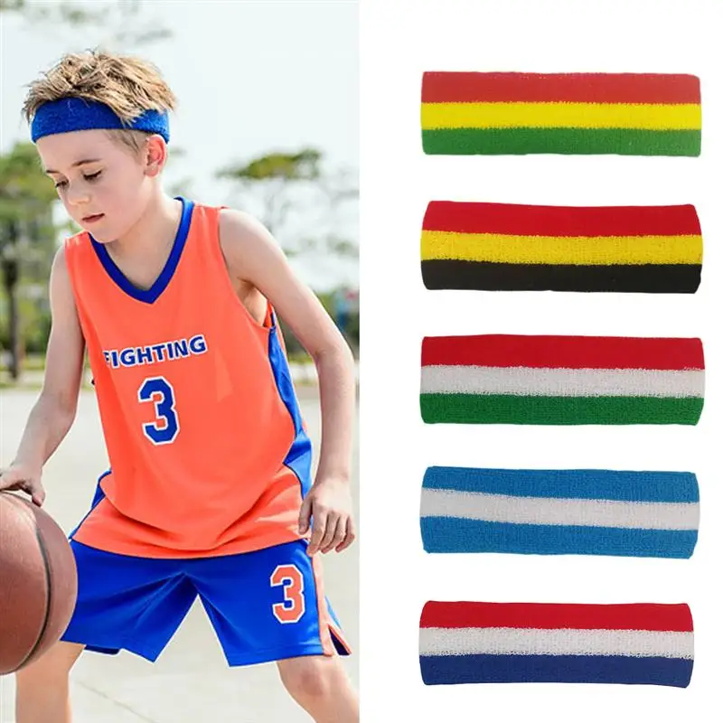 Running Headband Elastic Stripe Pattern Cotton Sweatband Sports