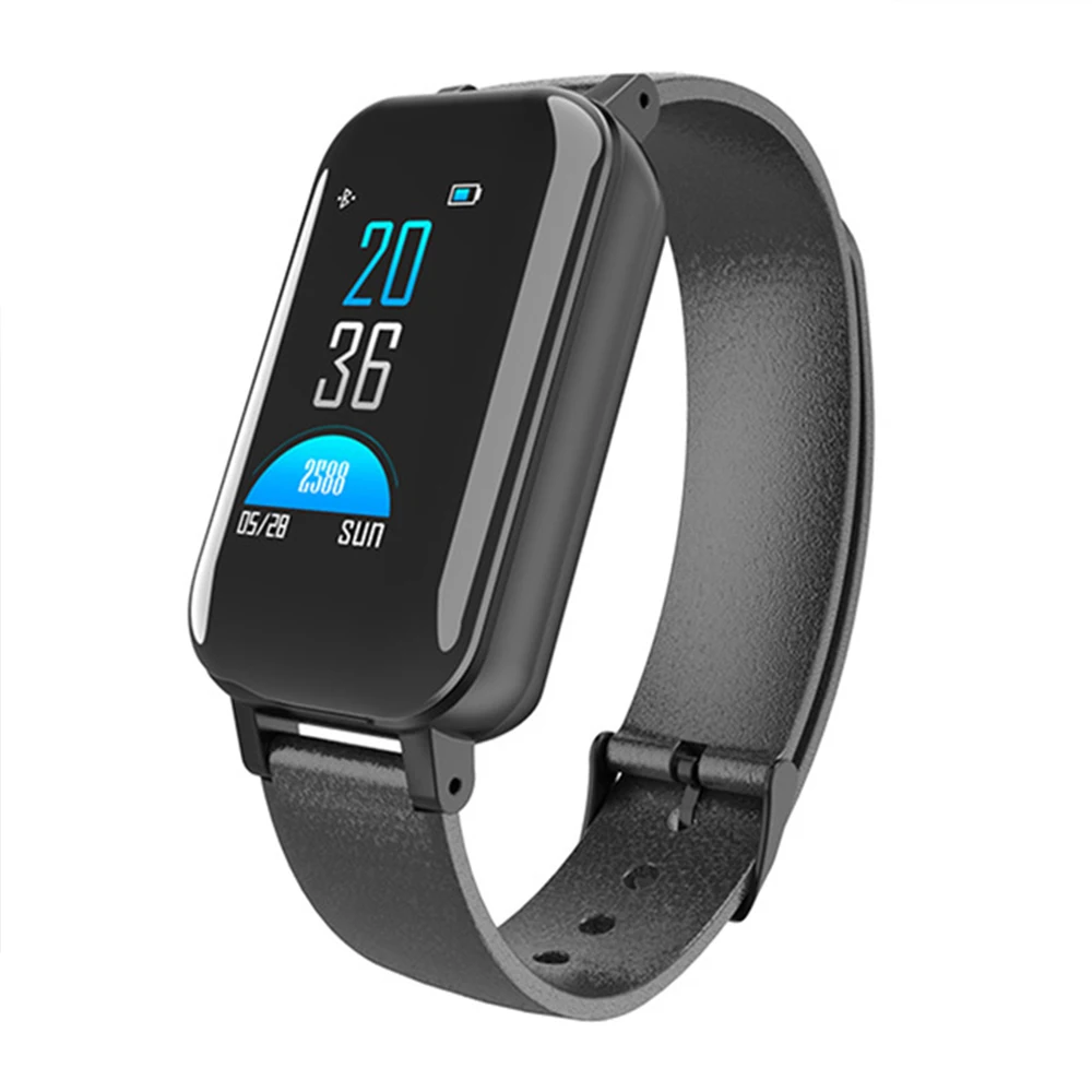 Наручные часы, Bluetooth наушники 5,0 TWS, Bluetooth наушники, смарт-трекер сердечного ритма, кровяного давления, умные часы для IOS, Android, мужчин - Цвет: Черный