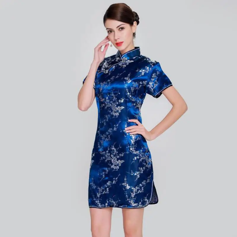 Большие размеры, короткое Qipao, новинка, женское платье из вискозы, элегантное тонкое китайское платье, воротник-стойка, винтажное платье чонсам, Vestidos, S-6XL