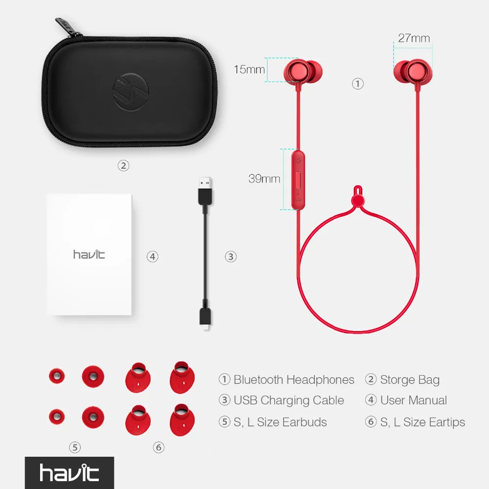 HAVIT Спортивные наушники Bluetooth V4.2 IPX5 с защитой от пота, магнитные затычки для ушей, Беспроводные водонепроницаемые стерео наушники с микрофоном I39