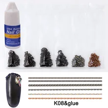 Лучший 6 шт./кор. 3D "сделай сам" в сдержанном стиле металлизированные для дизайна ногтей цепи с 3 г Клей для ногтей QQ99