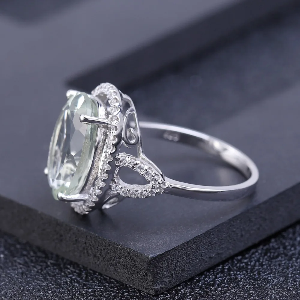 GEM'S балетные Роскошные 5.57Ct овальные кольца с натуральным зеленым аметистом, кольца с драгоценным камнем, 925 пробы Серебряное обручальное кольцо для женщин, хорошее ювелирное изделие