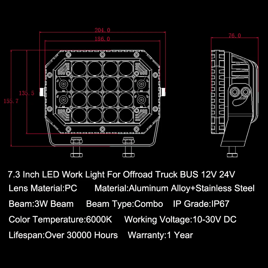 7,3 Inch 60 W светодиодный переднего бампера свет работы для F150 F550 тундре Offroad Грузовик Автобус Heavy Duty 12 V 24 V