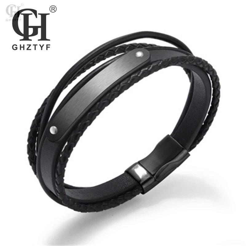 

Christmas Gift Men's Stainless Steel Leather Bracelet Jewelry Punk Multilayer Cortex Rope Braided Steel's Magnetic Buckle Bangle
