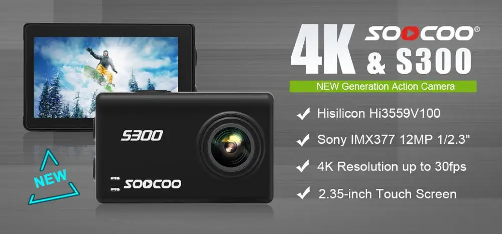 SOOCOO S300 Экшн-камера 2,3" сенсорный ЖК Hi3559V100+ IMX377 4K 30fps 1080P 120fps EIS Wi-Fi 12MP удаленный внешний микрофон Спортивная камера