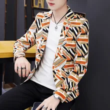 Костюм для подростков, Мужская одежда, деловая тонкая модель с принтом