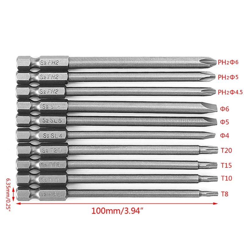 10 шт. Магнитная отвертка Torx Бит+ шлицевая отвертка головка+ PH2 отвертка набор L15