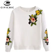 CIVICHIC Женская стильная вышитая Футболка в китайском стиле цветочный пуловер с аппликацией О-образным вырезом свободные топы одежда этнические хлопковые футболки WLT09