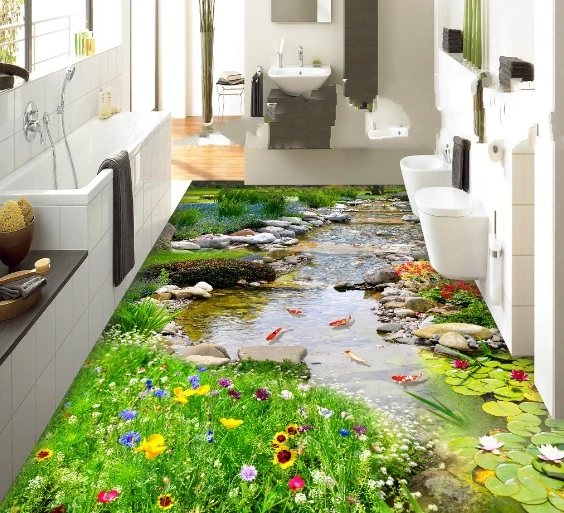 

[Self-Adhesive] 3D Koi Creek Garden 2 Non-slip Waterproof Photo Self-Adhesive Floor Mural Sticker WallPaper Murals Wall Print