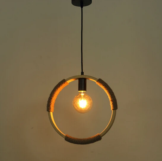 

Loft Style American Industrial Retro Classic Wood and Rope Pendant Lamp Vintage Restaurant Study Decoration Light