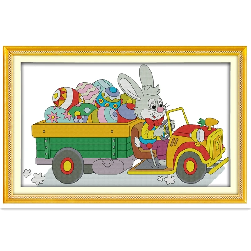 

The Rabbit Sending Easter Eggs Chinese Counted Cross Stitch Patterns Kits DIY Set Home Decor Needlework Embroidery Cross Set