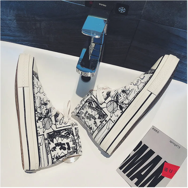 

High Top Canvas Shoes Men Sneakers Lace-up Unisex Casual Shoes Classic High Quality Female Graffiti Street beat Hip-hop G6-63