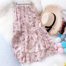 Элегантные Юбки Женская юбка с оборками с завышенной талией с принтом листьев плиссированные летние пляжные женские Boho Асимметричные шифоновые женские юбки