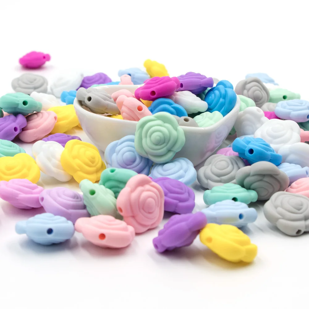 10 шт. розовые силиконовые бусины 20 мм мини цветок ожерелье-прорезыватель бусины BPA бесплатно Perle силиконовые Товары для ухода за ребенком игрушки