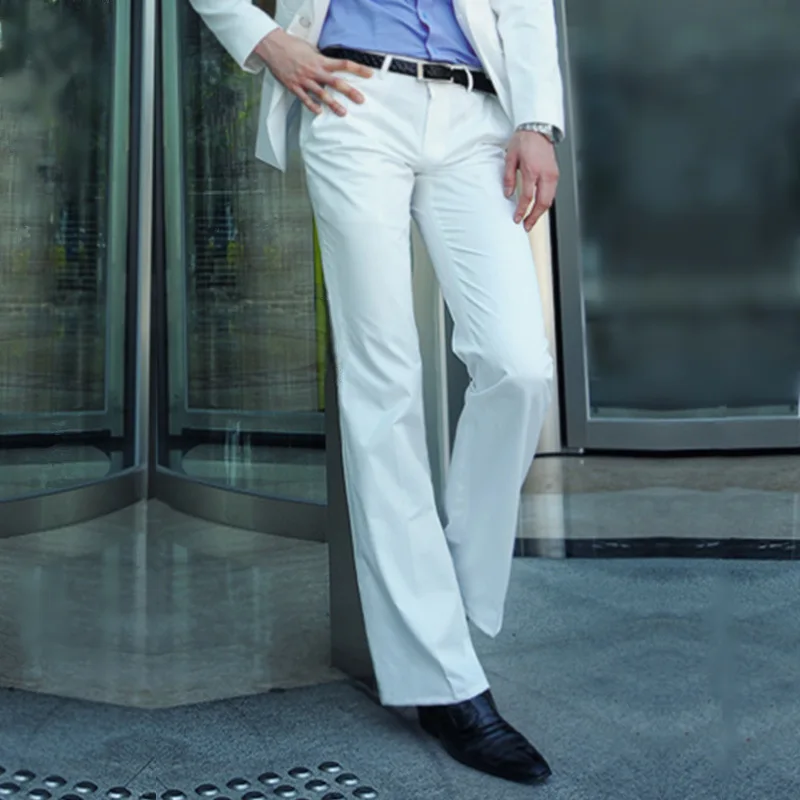 Modis расклешенные G брюки мужские летние прямые брюки от костюма Британский досуг свободные горячие ноги брюки деловые штаны для мужчин - Цвет: White