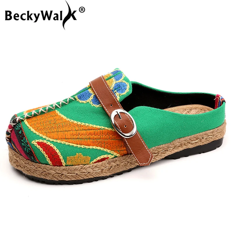 BeckyWalk/Винтаж Тканевая обувь Для женщин сезон: весна–лето вышивка Туфли без