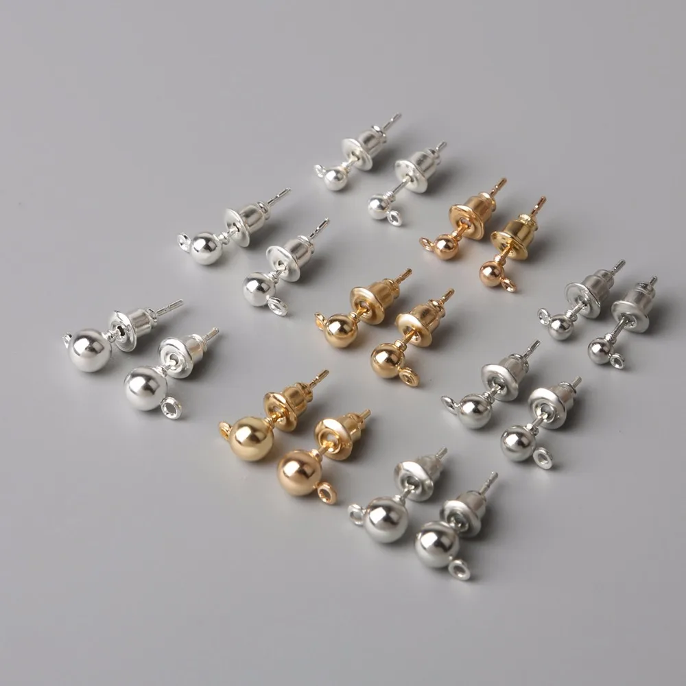 Metal Iron Hanging Stud Earring With Plastic Ear Stopper Block 50 Sets Jewelry Findings DIY