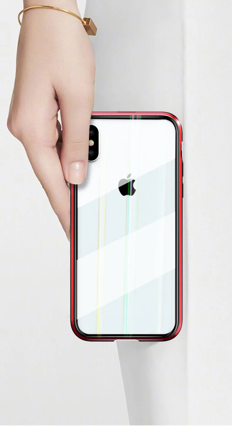 Чехол бампер Aurora из закаленного стекла для iPhone X 8 7 Plus Роскошный Металлический