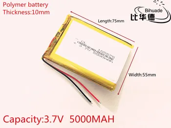 

3.7V 5000mAh 105575 Lithium Polymer Li-Po li ion Rechargeable Battery cells For Mp3 MP4 MP5 GPS PSP mobile bluetooth