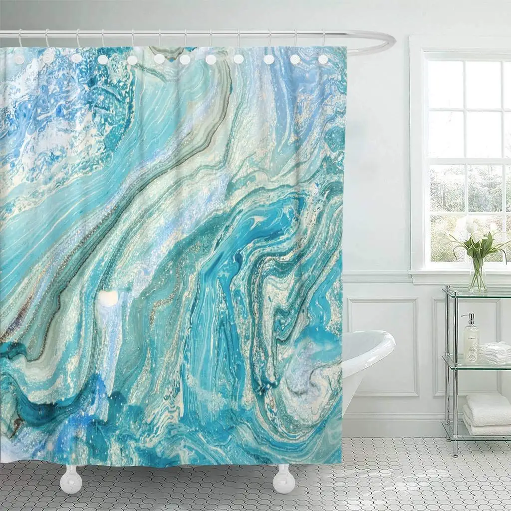 Fabric Shower Curtain Watercolor Marble Blue Marbling Creative with