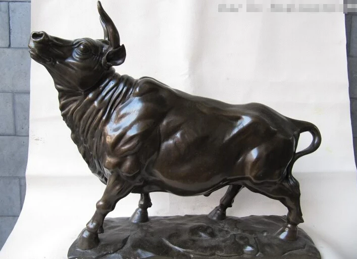 

Collectible bronze lion statue S0594 12"Chinese superb Pure Bronze Feng Shui Money Copper Ox Bull corrida Art Statue